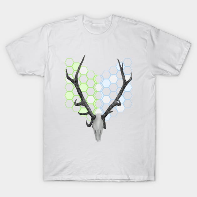 Stag Antlers Hexagon Pattern T-Shirt by mailboxdisco